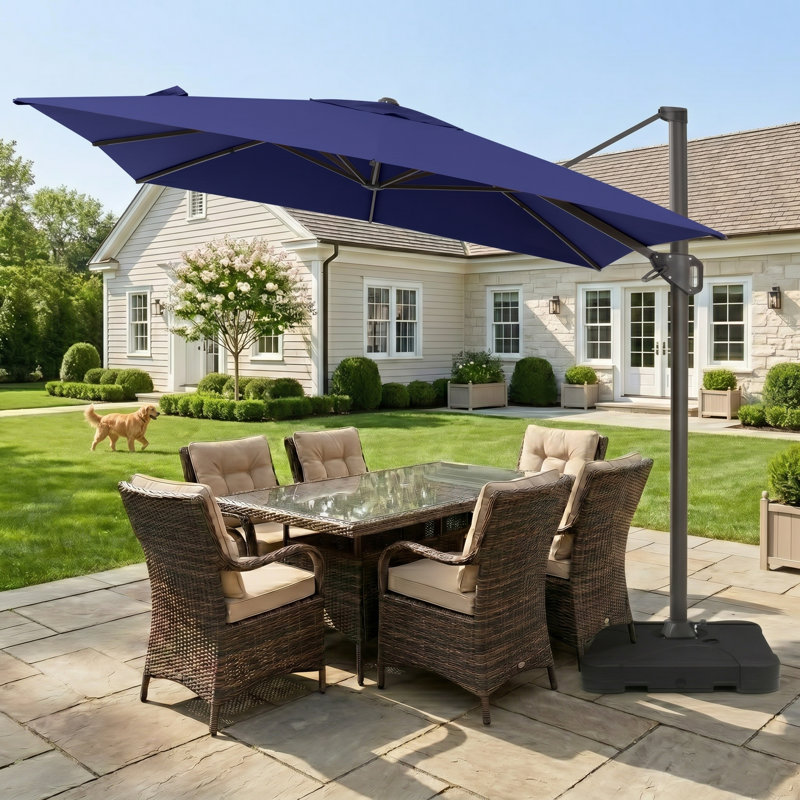 Parasol extérieur en porte-à-faux 106,52 "x 129,88", contrepoids inclus, Noir, noir, noir, noir