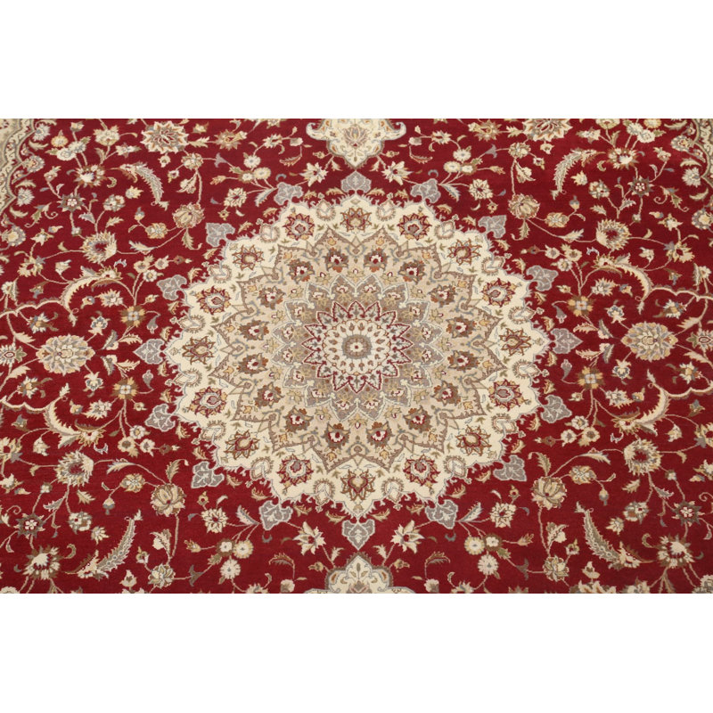 Tapis rouge en laine noué à la main de conception unique 8 pi 10 po x 12 pi 1 po