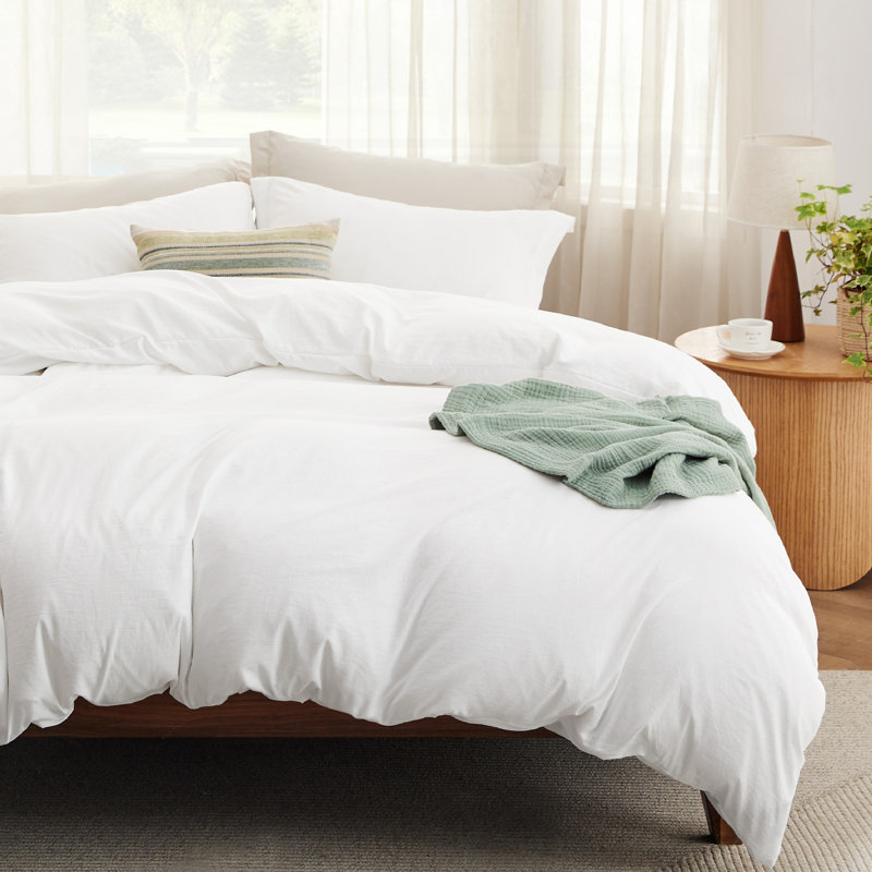 Bedsure Duvet Cover Queen Size with Fitted Sheet - 4 Pieces Prewashed Cotton-Like Extra Soft Bedding Set, Navy