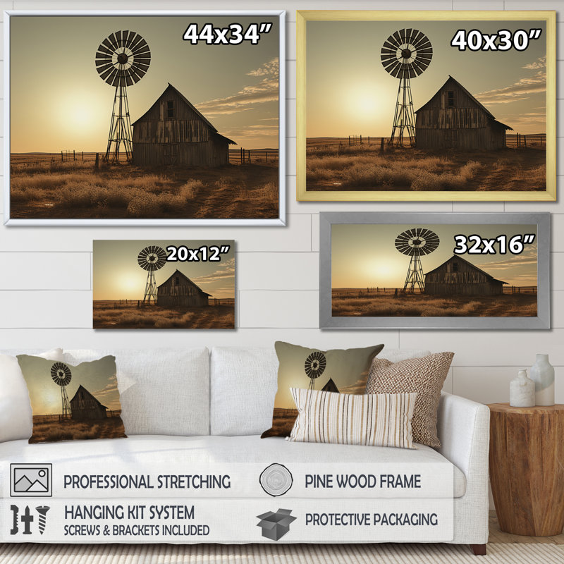 Wind Turbines Modern Energy, reproduction d'art sur toile, 34" H x 44" W, Cadre naturel flottant