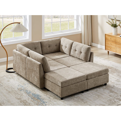 Chenille Upholstered Sectional Sofa Couch With Ottoman