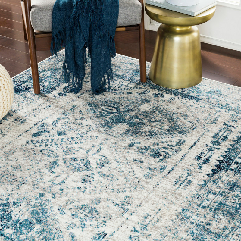 Lake City Oriental Area Rug, Sky Blue/Light Gray//Navy, Rectangle 119cm x 170cm