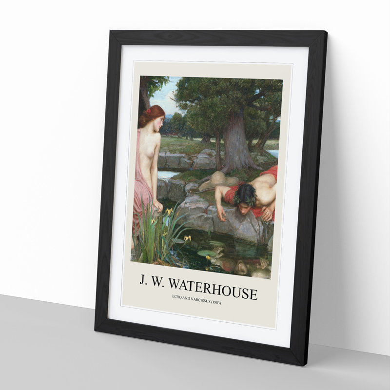 Echo And Narcissus by John William Waterhouse Framed Print, Black Framed, 65cm H x 48cm W x 2cm D