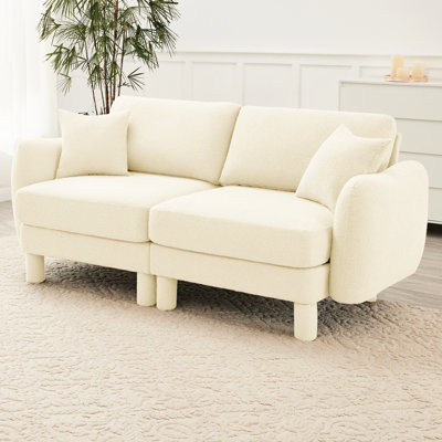 2 Beige With Elegantly Curved And Breathable Upholstery For A Cozy Home Dense Foam Spring Coil System Long - Term Comfort