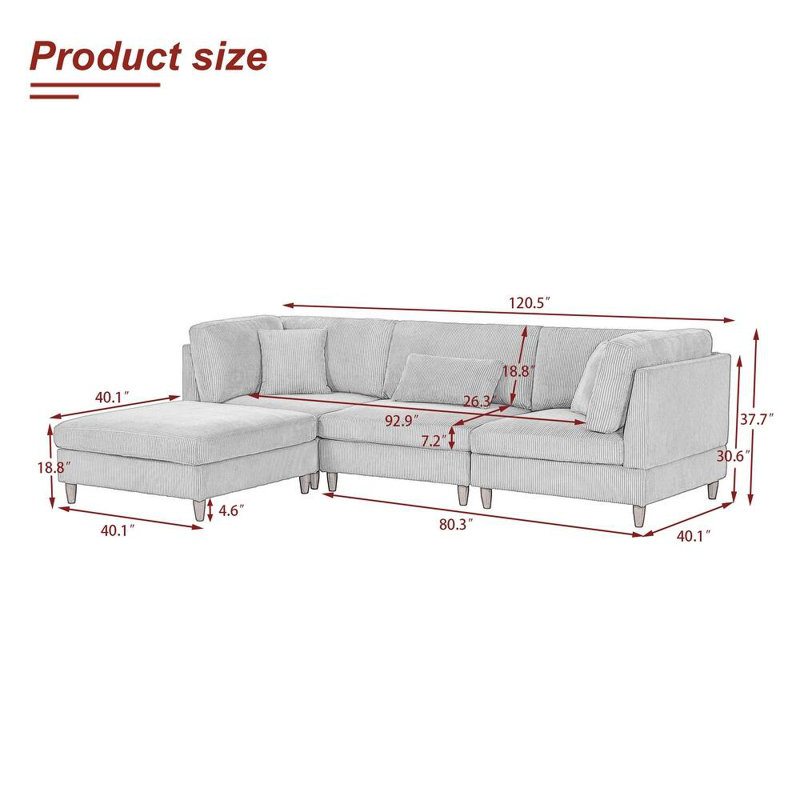 Michelyn Corduroy L-Shaped Sectional, Beige Corduroy