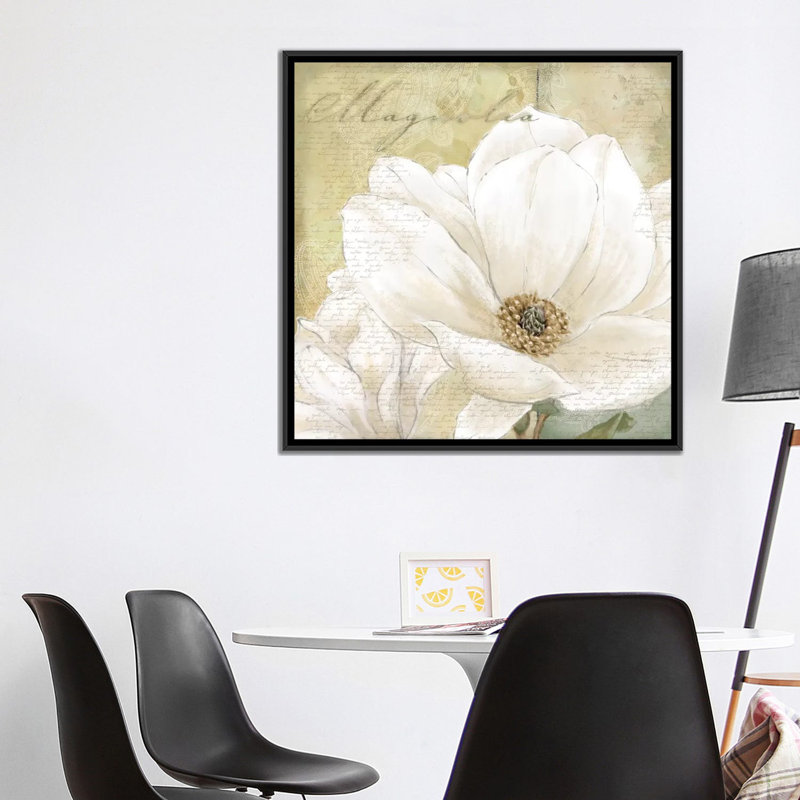 Magnolia I, impression sur toile, H 37 po x l 37 po x P 1,5 po, Toile avec cadre noir, Pas de tapis
