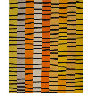 Tapis brun/jaune handwoven à tissage plat