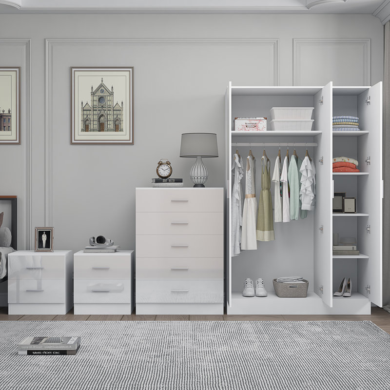 Eva Piece Bedroom Set, White Gloss / Matt White