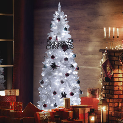 Arbre de Noël 6 pi / 7,5 pi avec lumières, arbres de Noël minces pré-éclairés, 4 couleurs disponibles
