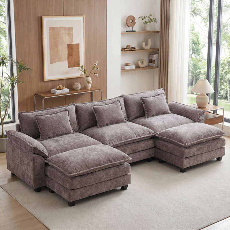 Canapé modulaire U, H 34,6 po x l 120 po x P 33,8 po, Chenille gris pâle