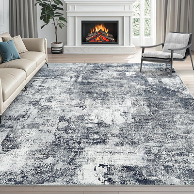 4x6 Area Rugs Washable Modern Soft Non Slip Distressed Under Dining Table Living Room Area Rug Black
