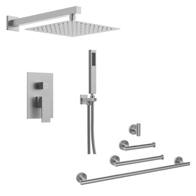 Ensemble de pomme de douche à pluie à pression équilibrée 10 po avec quincaillerie de salle de bain 4 pièces