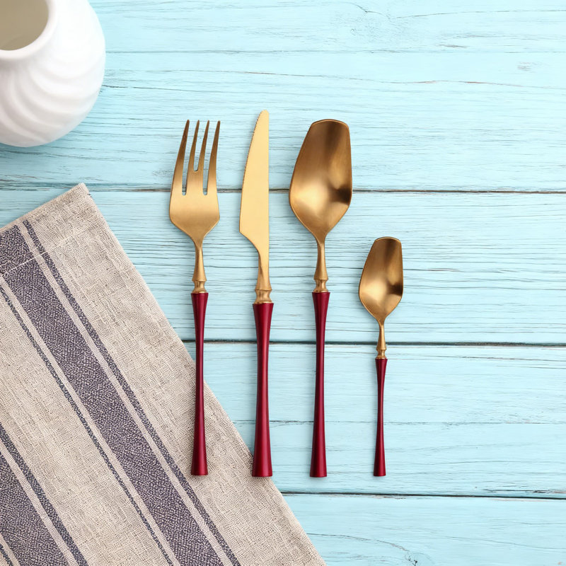 Service de vaisselle professionnel en acier inoxydable, 20 pièces de coutellerie avec fourchette et cuillère en plaqué or titane pour la maison et les cadeaux