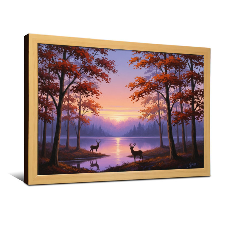 Plantes et fleurs, arbres d'automne, lac Deer, coucher de soleil, ciel, forêt, H 20 po x l 30 po, Toile tendue