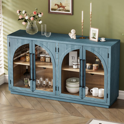 Navy Sideboard With Three Height Options For Adjustable Shelves Retro Robust Build And Customizable Shelf Settings