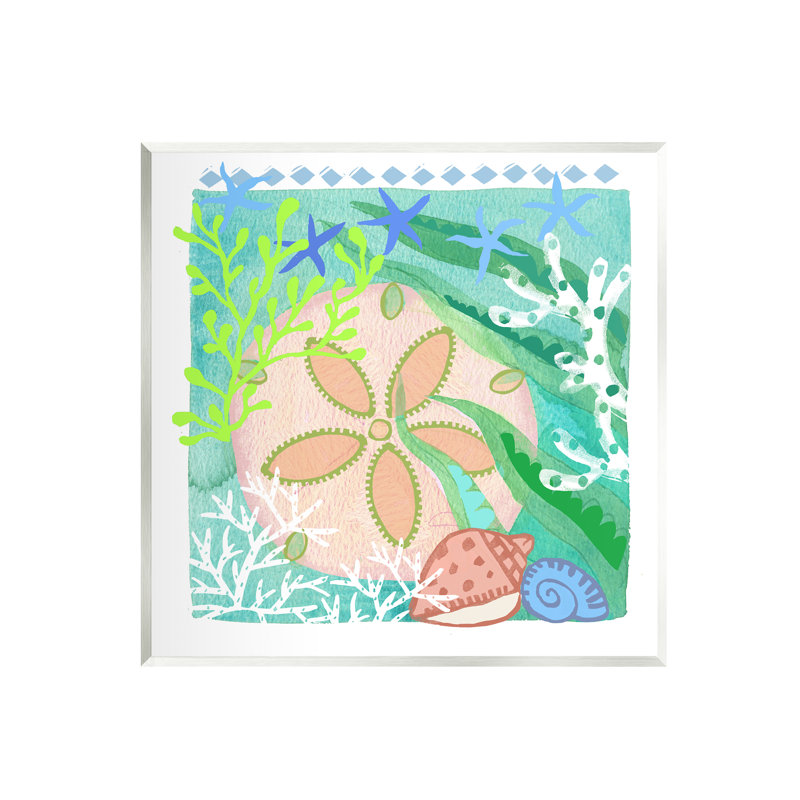Ocean Sand Dollar and Seashells Graphic Art Print on MDF Wood