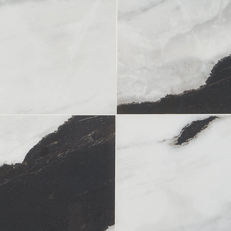 Everstone 12" x 24" Polished Marble Look Porcelain Floor and Wall Tile, Panda White