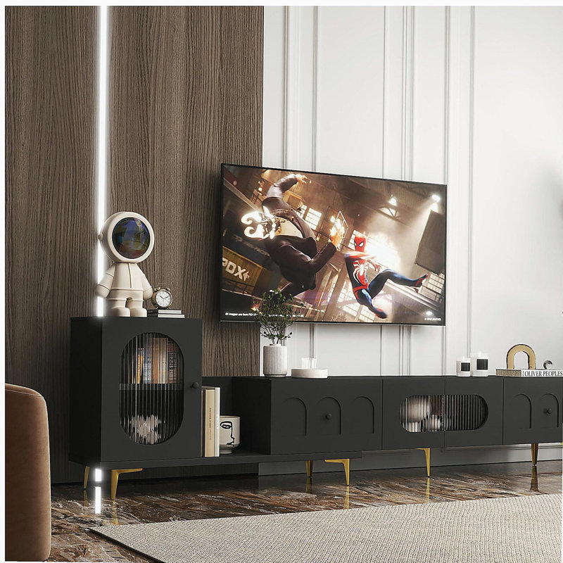 Meuble télé rectangulaire en bois extensible, meuble télé multimédia, Noir