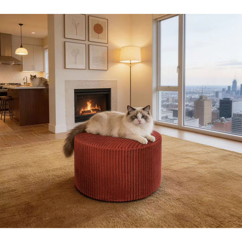 Repose-pieds plein Corduroy Upholstery, Rouge