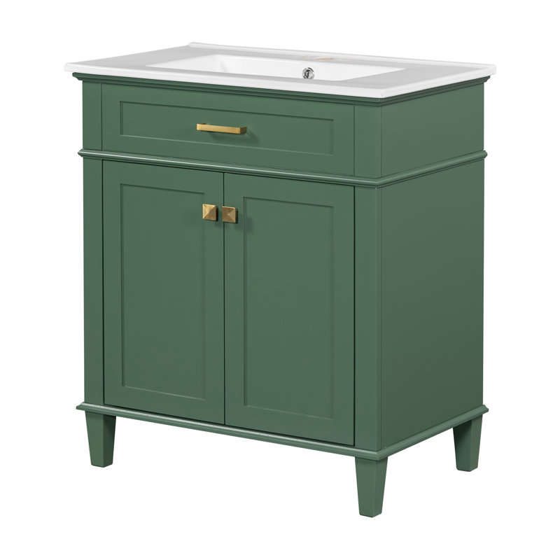Meuble-lavabo autoportant de 30 po avec lavabo en céramique, Vert