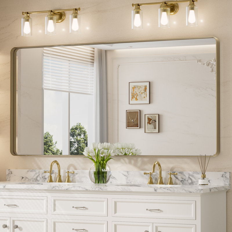 Tyro Bathroom Decorative Home Décor Corner Hangs Bathroom Mirror, Gold, 36" x 72", Rectangle