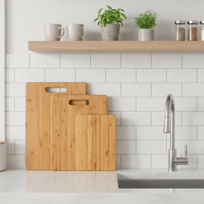 Bamboo Cutting Board Set (3 Pieces), Solid Wood Cutting Boards For The Kitchen, Food-Grade Safe Material, Won't Damage Knives, Lightweight Design, With Hanging Holes For Easy Storage.
