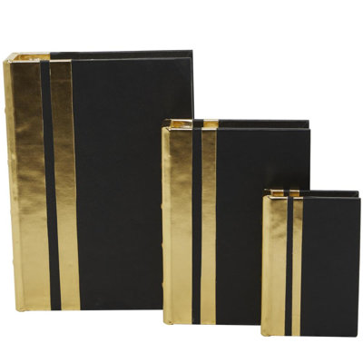 Ensemble de boîtes décoratives en simili cuir avec couvercle noir et dos à rayures