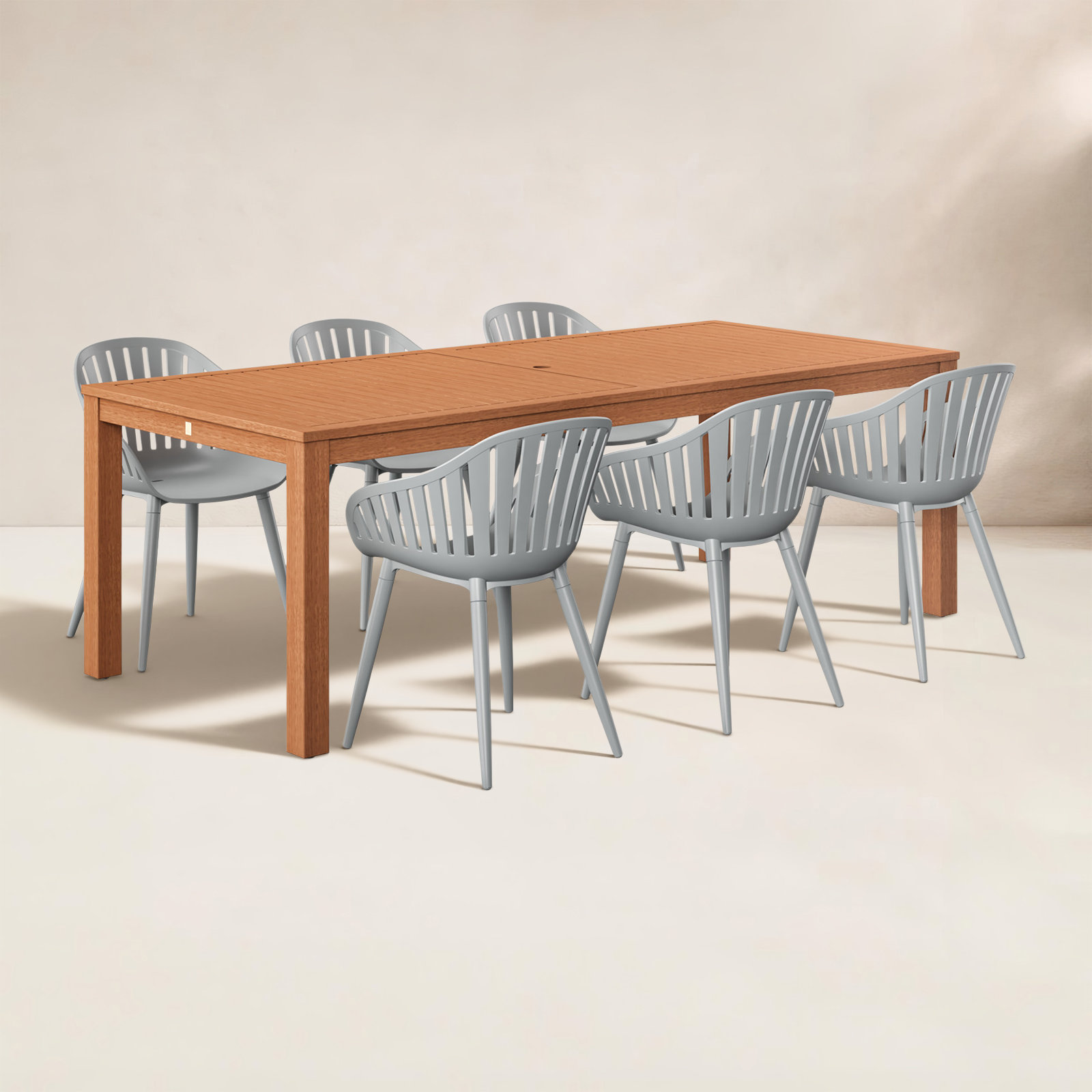 Anautica 88" Eucalyptus Patio Dining Set, Gray