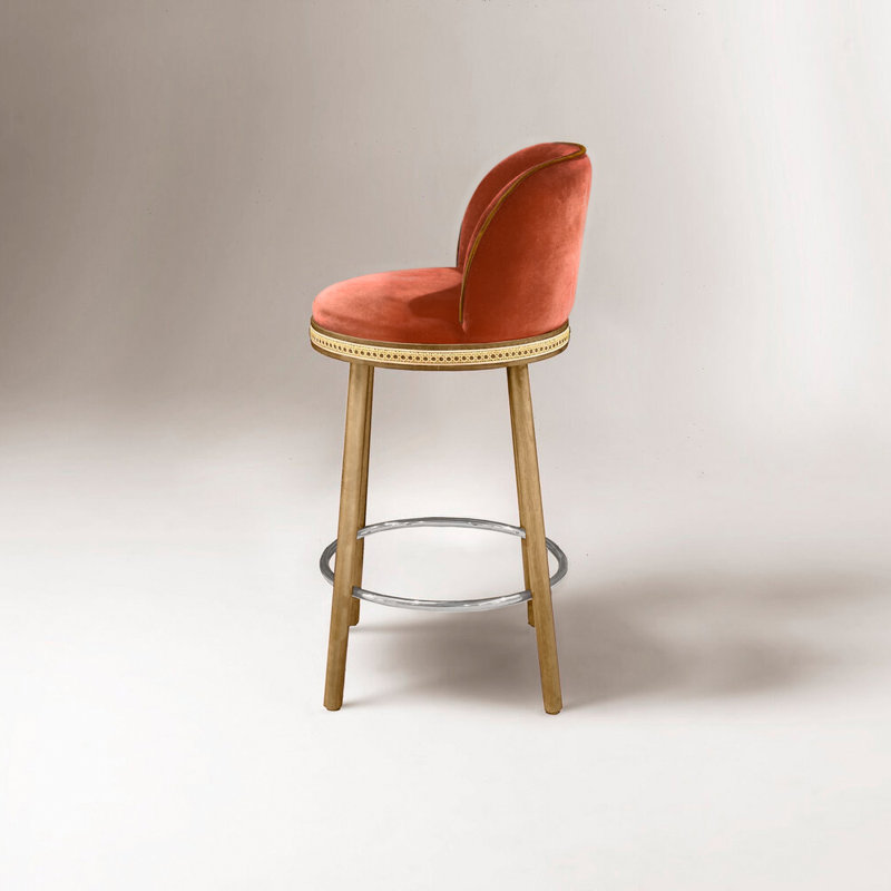 Tabouret de bar et de comptoir Alma, Papaye, Nickel poli, Tabouret de comptoir (siège d'une hauteur de 27 p