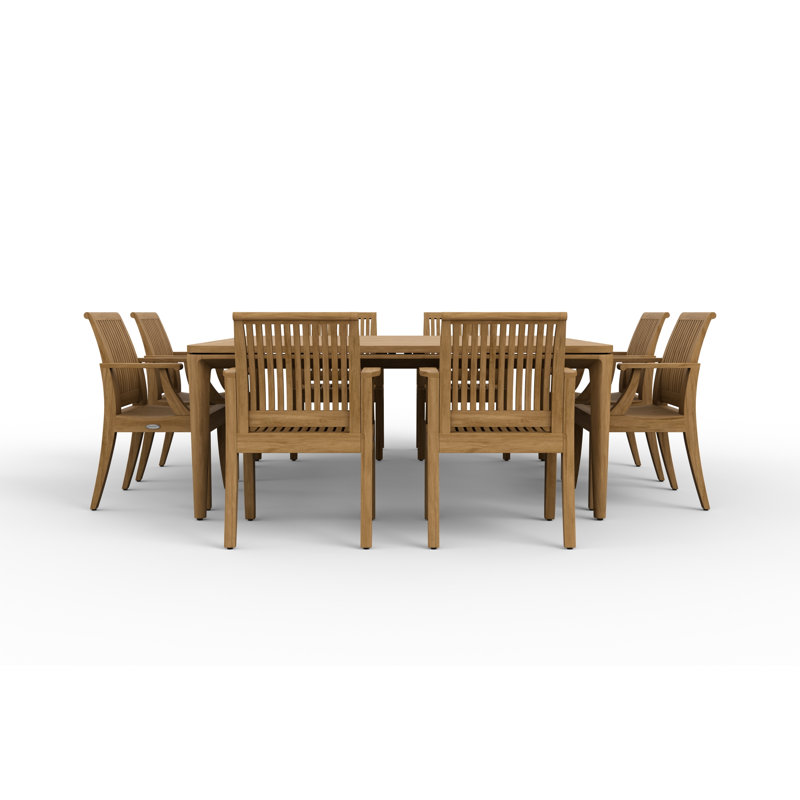 Ensemble de salle à manger rectangulaire pour l'extérieur en teck 71,5 po L pour 8 personnes