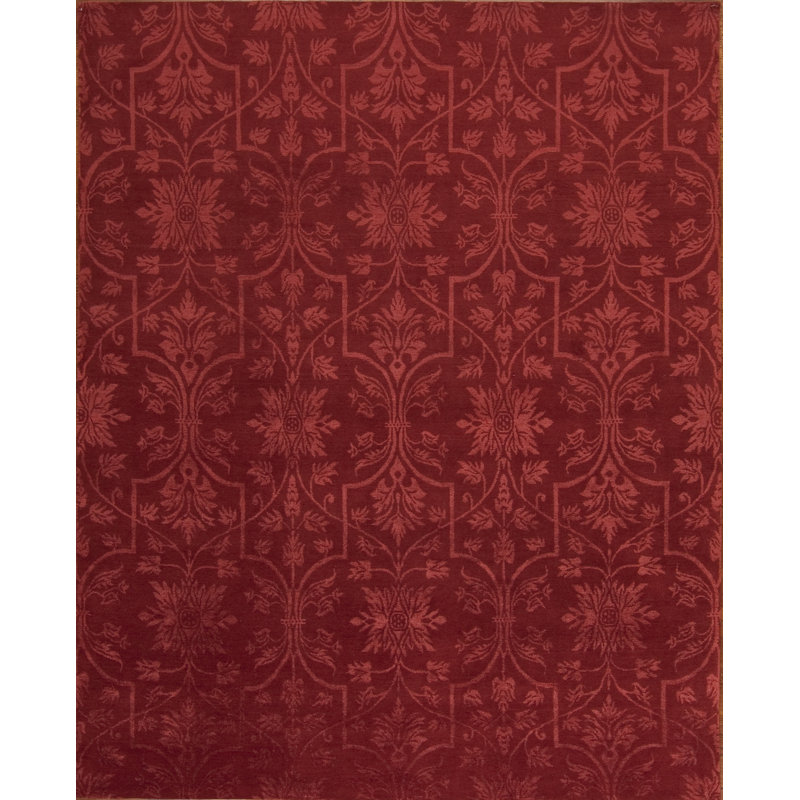 Modern Tibet Hand Knotted Damask Area Rug in Red, Rectangle 4' x 6'