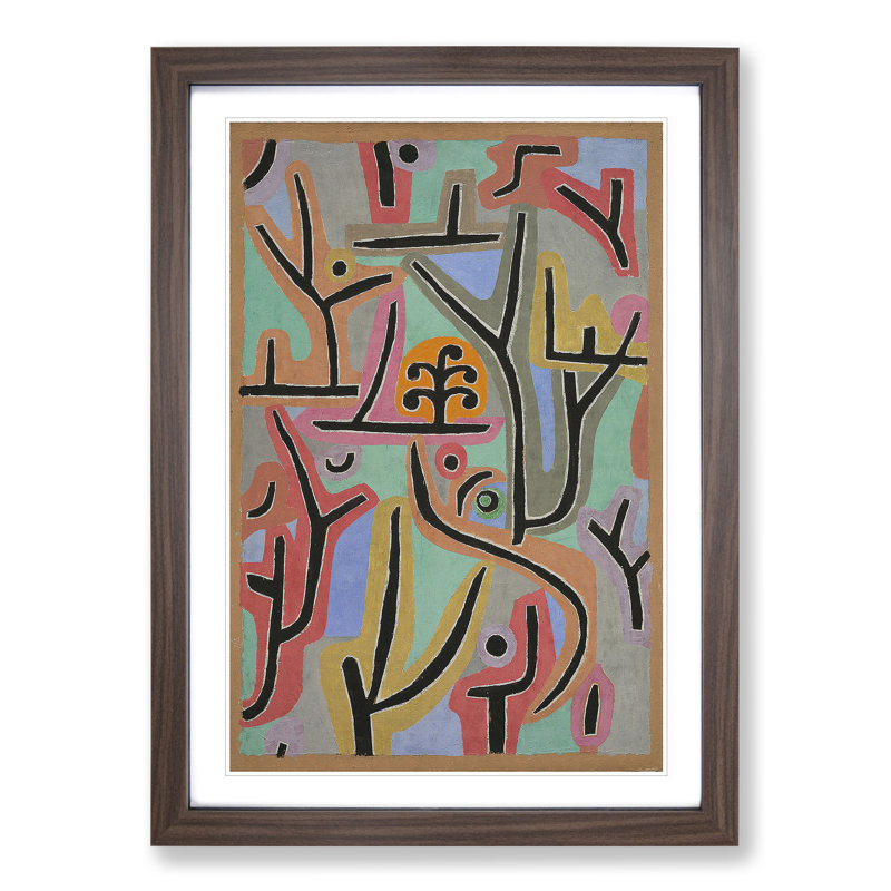 Park Scene by Paul Klee - Wall Art, 36cm H x 27cm W x 2cm D, Walnut Framed