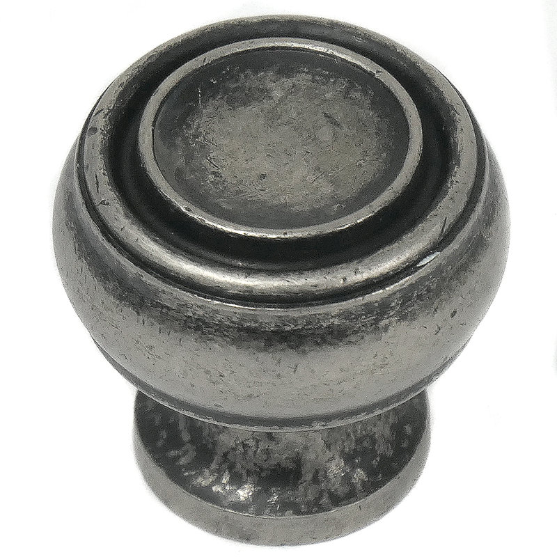 Distressed Pewter Round Mushroom Cabinet Knob with Mounting Hardware