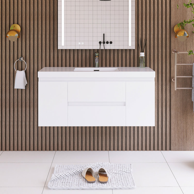 Orinate 48'' Single Bathroom Vanity with Resin Top, White
