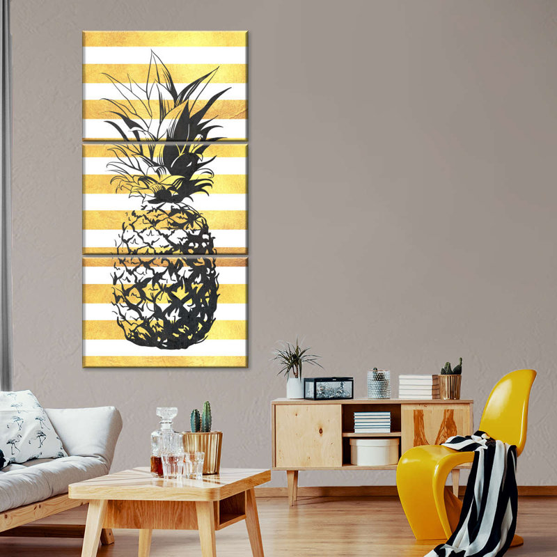Ananas à rayures dorées 3 pièces, H 27 po x l 12 po x P 1 po