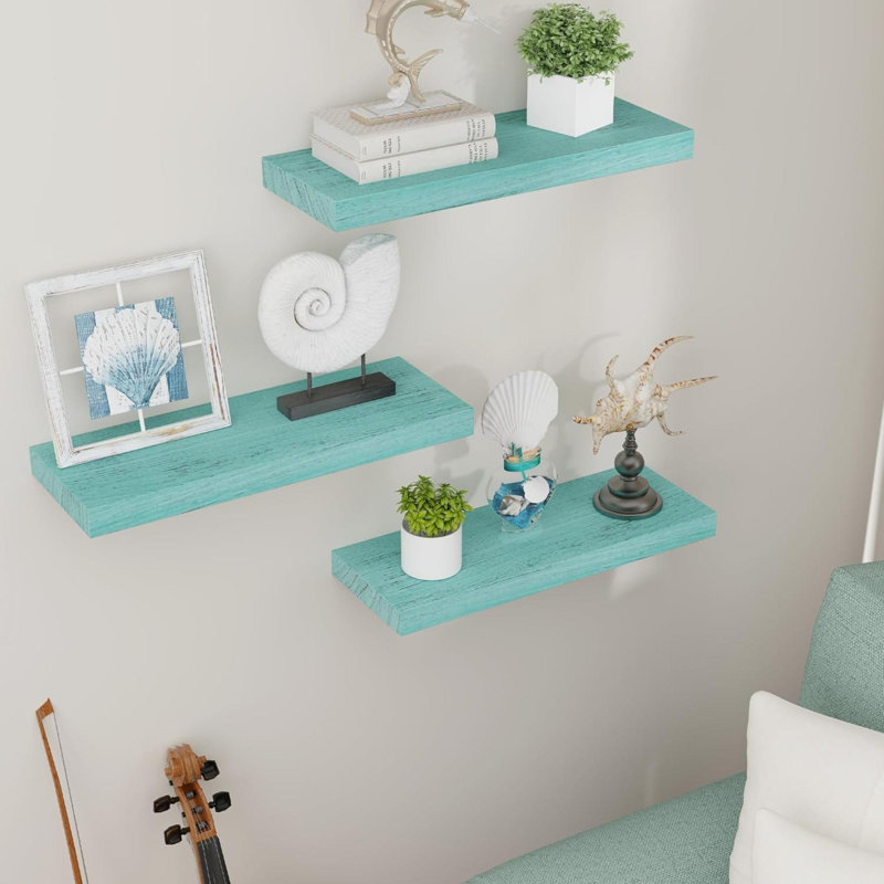 Dalvyn 3 Piece Floating Shelf, Turquoise Blue