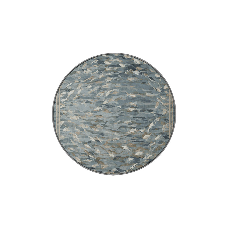 Machine Washable Gray Area Rug, Round 4'