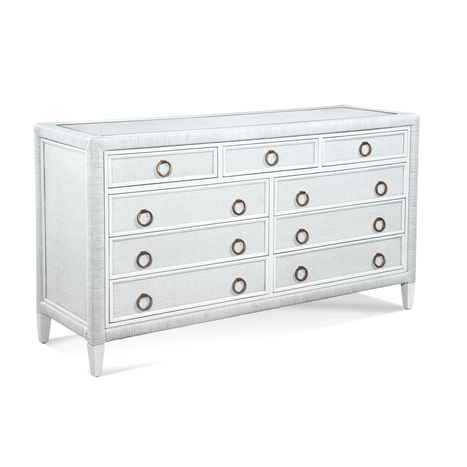 Warwick 9 - Drawer Double Dresser, Frost White, Satin Brass
