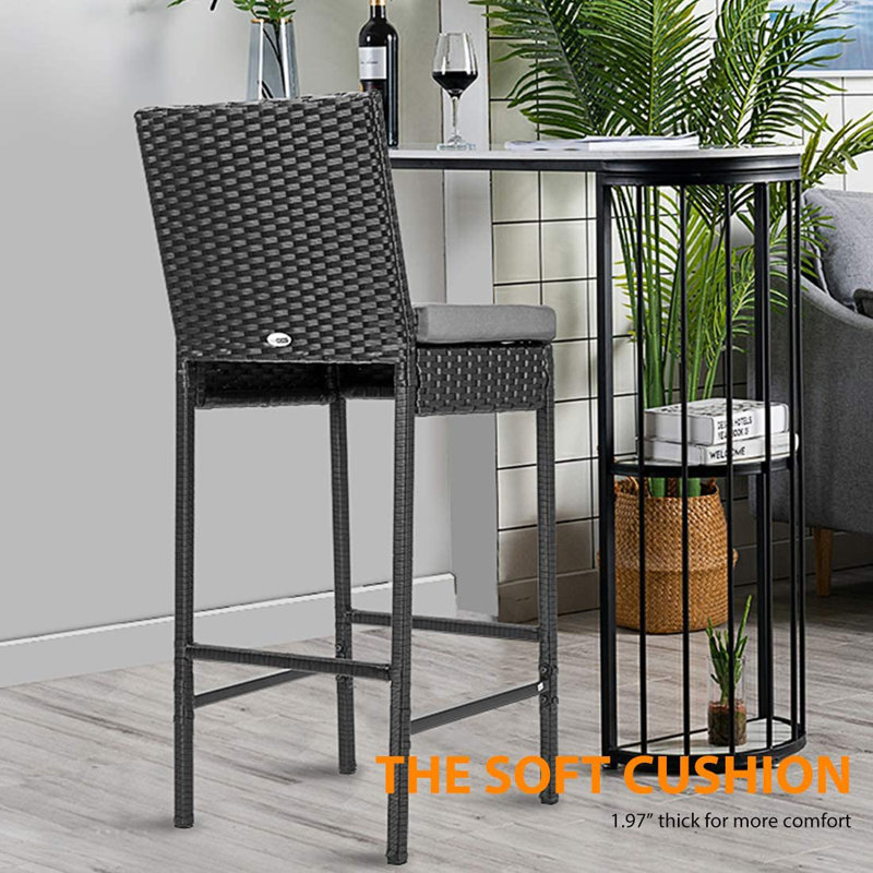 Aize Steel Outdoor 27.5'' Bar Stool with Cushion
