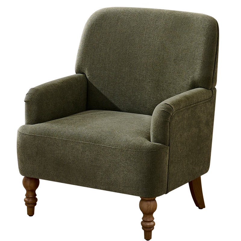 Upholstered Armchair with Footstool, Green