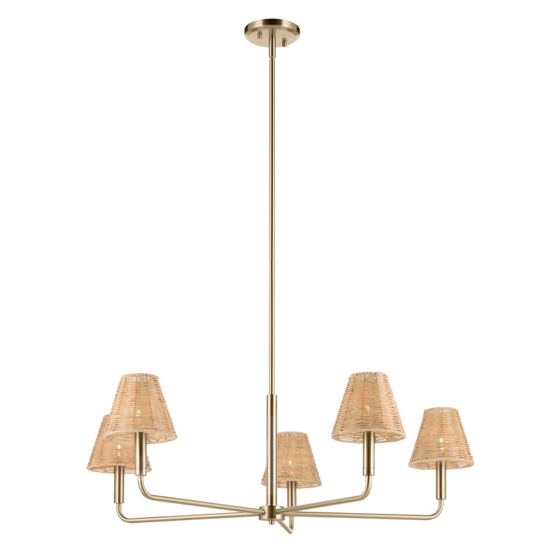 38" 5-Light Chandelier with Handwoven Rattan Shade