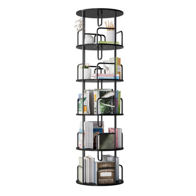Étagère rotative rotative à 5 niveaux, bibliothèque pivotante, étagère haute rotative à 360 degrés, bibliothèque de rangement ronde à rotation verticale, organisateur de bibliothèque pour chambre à coucher, salon, noir