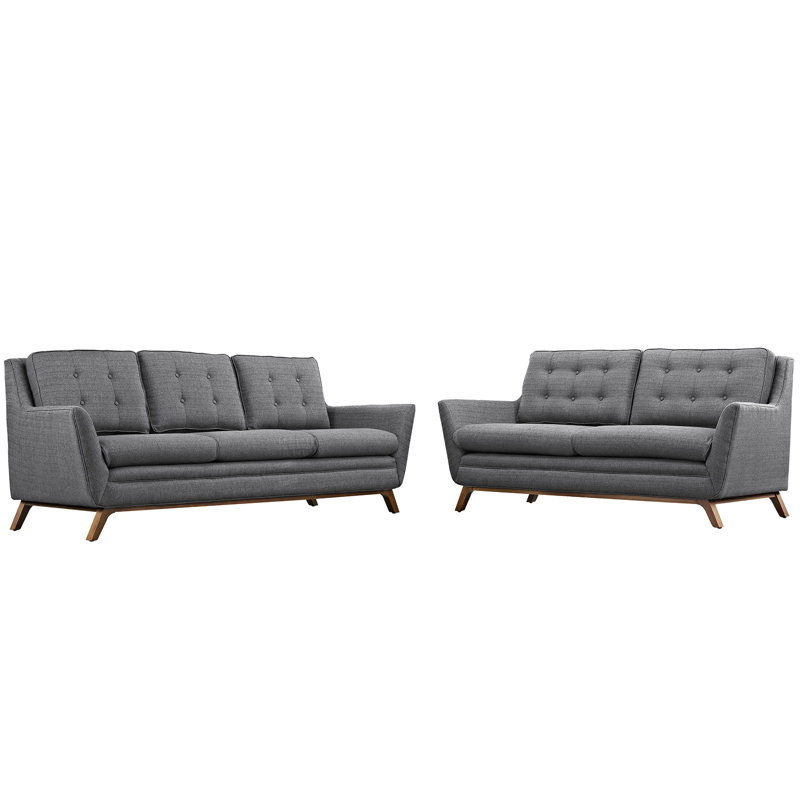 Beguile Tufted Fabric Sofa and Loveseat Set, Dorian