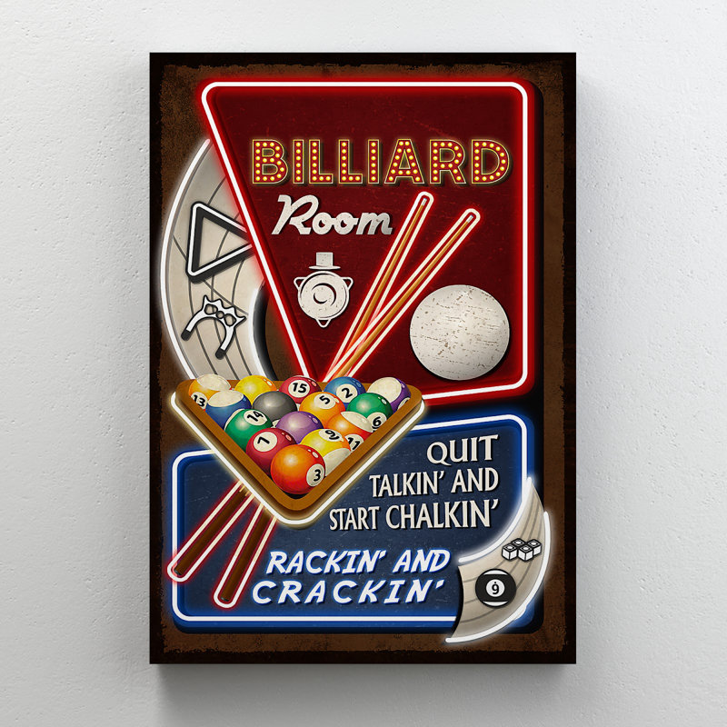 Billiard Tools - Quit Talkin' And Start Chalkin - 1 Piece Rectangle Graphic Art Print On Wrapped Canvas, 36" H x 24" W x 2" D