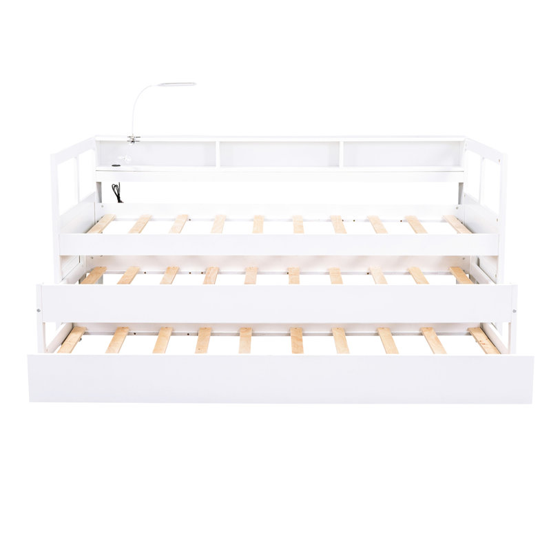 Lit de jour simple en bois TG, blanc, 2 lits gigognes, 3 espaces de rangement, de charge, Blanc