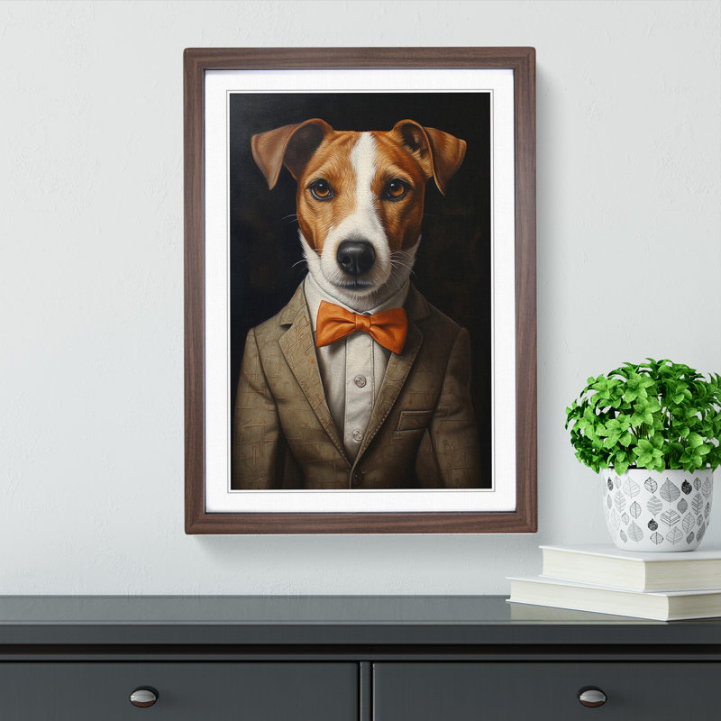Jack Russell In A Suit Painting No.3 - Single Picture Frame Print on Wood, Walnut Framed, 46cm H x 34cm W x 2cm D