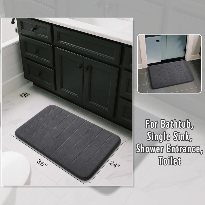 Memory Foam Bath Rug Machine Washable, 36" x 24", Dark Gray