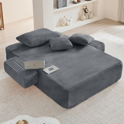 Méridienne surdimensionnée de 49,2 po avec méridienne convertible en velours côtelé avec 3 coussins, poche latérale et canapé-lit simple rembourré pour le salon