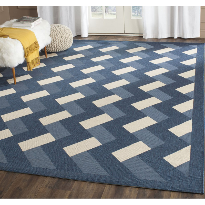 Arneshia Navy/Beige Area Rug, Rectangle 6'7" x 9'6"