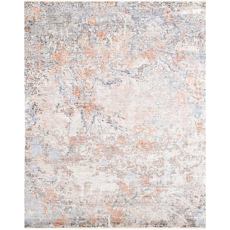 Tapis gris foncé et rouille de haute qualité noué à la main, Rectangle 8 pi x 10 pi